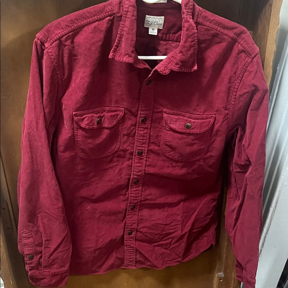 J. Crew Men's Corduroy Button-Down Shirt in Deep Red
